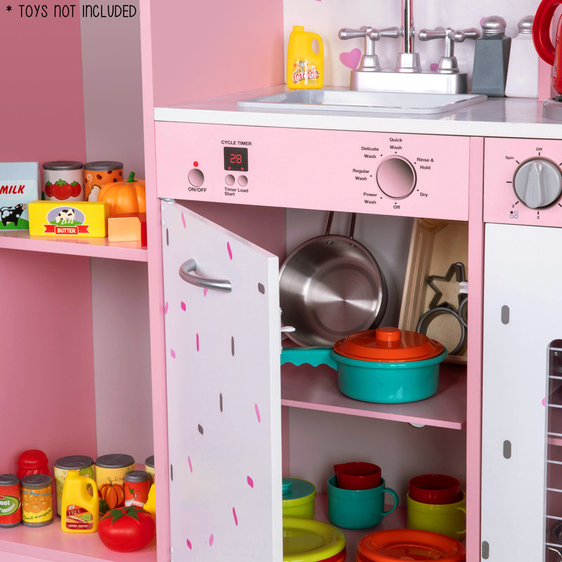 Lil Jumbl Kids Kitchen Set Wooden Pretend Play Kitchen with Sounds Accessories Pink Sprinkles
